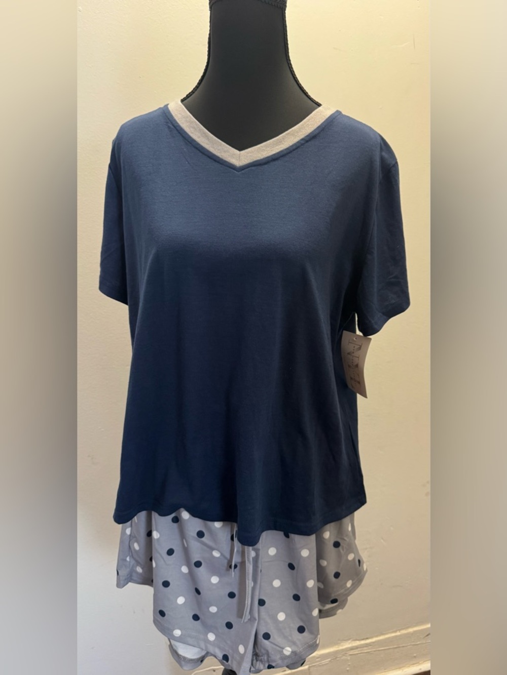 New York Laundry Loungewear Navy Top with polka dot shorts
